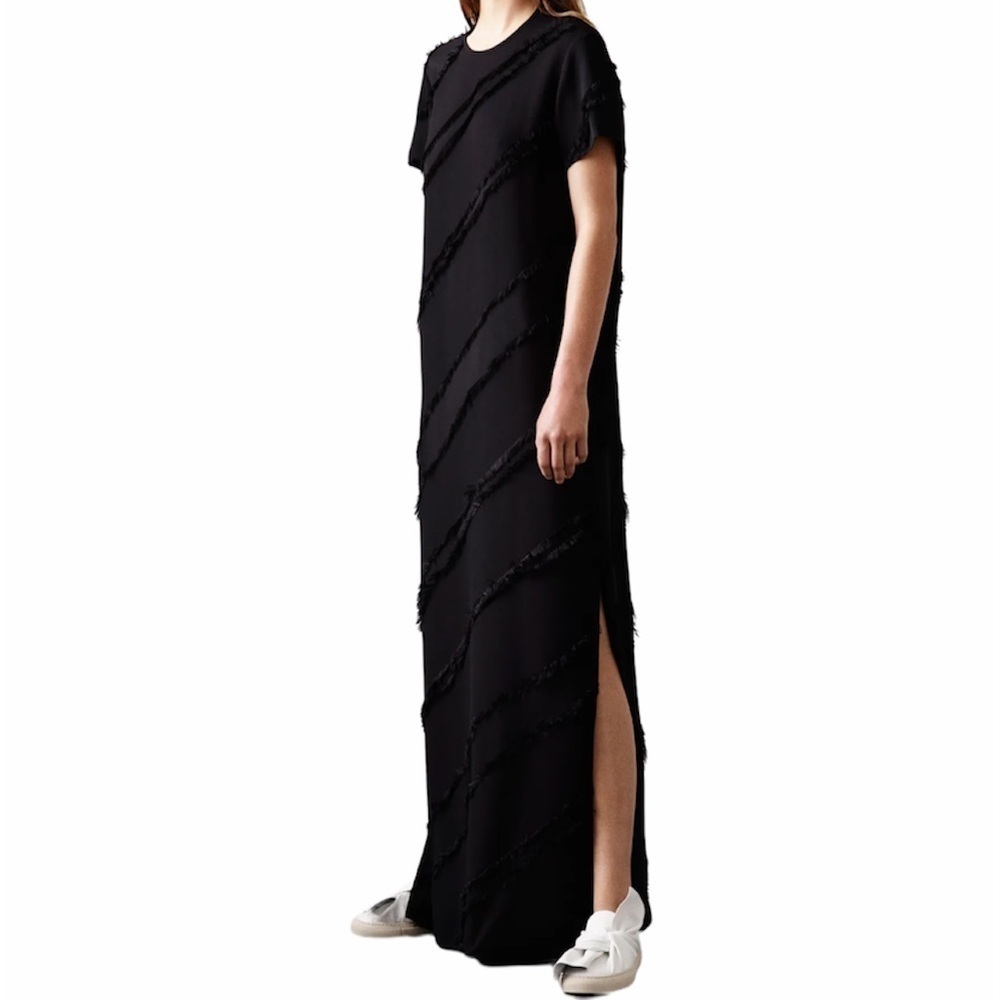 Ports 1961- NWT 2015 Runway Black Short-sleeve Fringe Shaggy Maxi Dress.